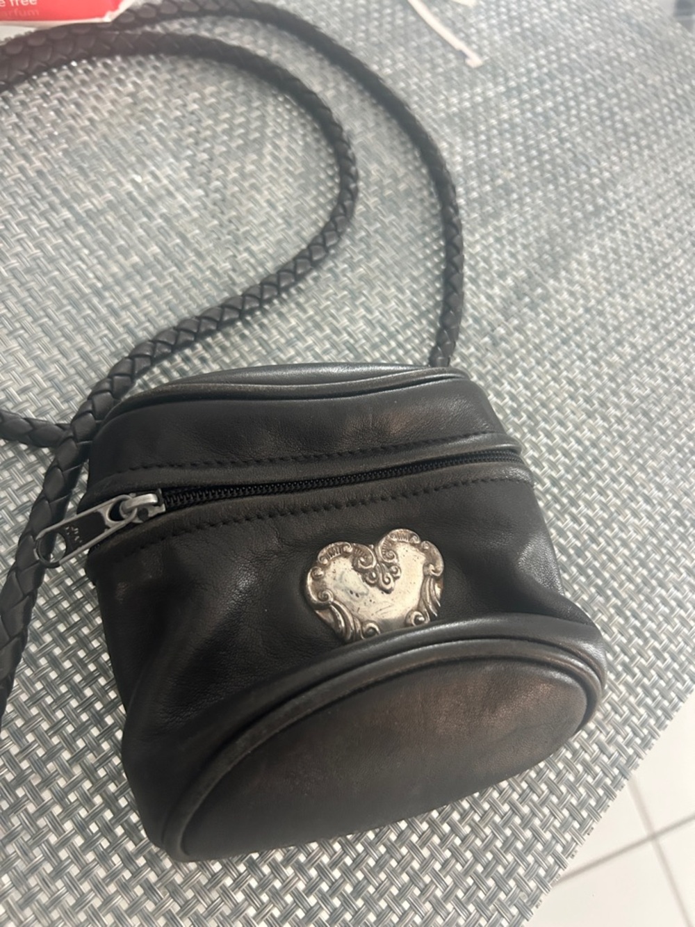 Brighton Black Leather Crossbody with Silver Heart Emblem